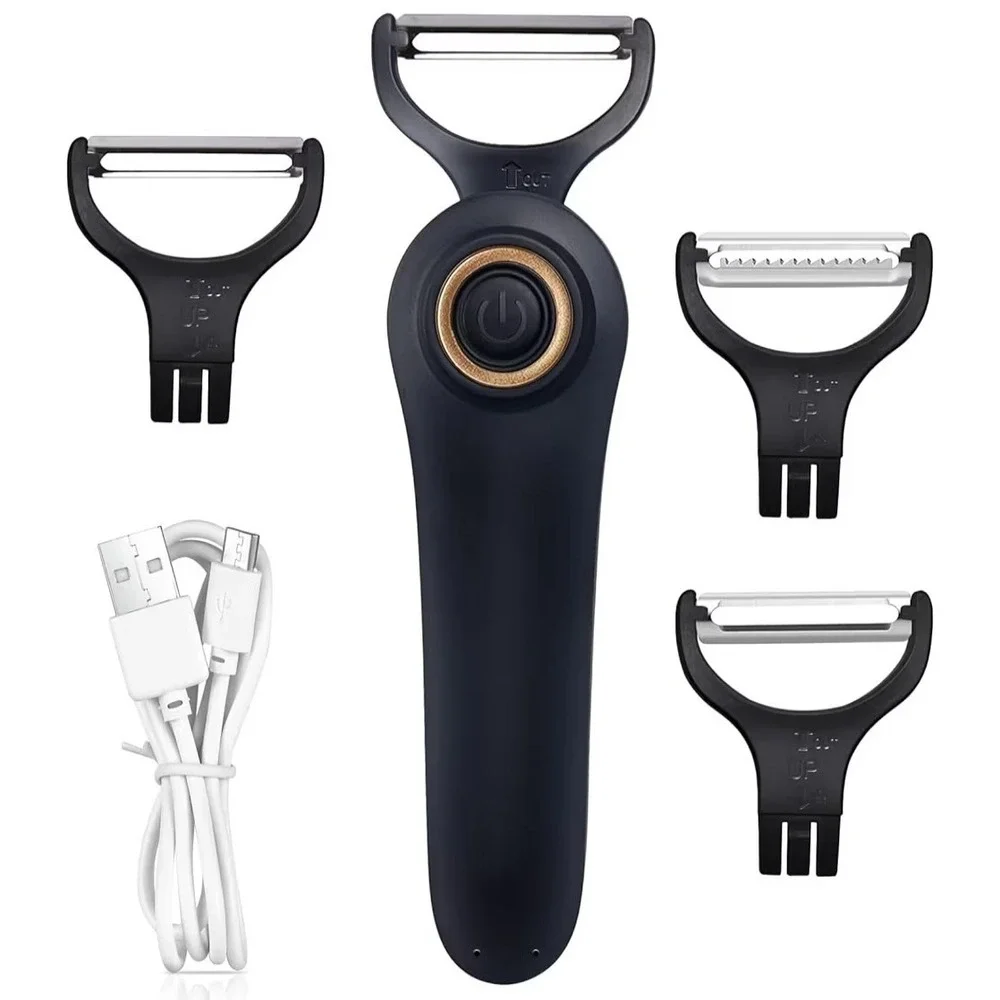 3-in-1 Electric Peeler Auto Fruit Veg Cutter w/ 3 Blades Type-C USB